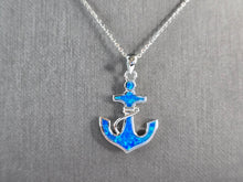 Load image into Gallery viewer, Womens Sterling Silver Blue Opal Maritime Anchor Pendant Necklace 4.5g E3304