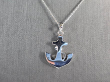 Load image into Gallery viewer, Womens Sterling Silver Blue Opal Maritime Anchor Pendant Necklace 4.5g E3304