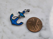 Load image into Gallery viewer, Womens Sterling Silver Blue Opal Maritime Anchor Pendant Necklace 4.5g E3304