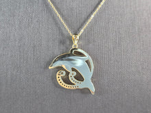 Load image into Gallery viewer, Womens Sterling Silver Gold Tone Pink Opal Dolphin Pendant Necklace 8.0g E3307