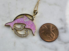 Load image into Gallery viewer, Womens Sterling Silver Gold Tone Pink Opal Dolphin Pendant Necklace 8.0g E3307