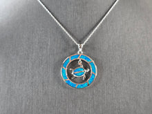 Load image into Gallery viewer, Womens Sterling Silver Blue Opal Sea Turtle Pendant Necklace 6.8g E3312