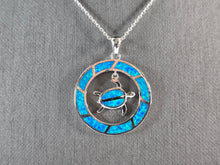 Load image into Gallery viewer, Womens Sterling Silver Blue Opal Sea Turtle Pendant Necklace 6.8g E3312