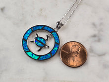 Load image into Gallery viewer, Womens Sterling Silver Blue Opal Sea Turtle Pendant Necklace 6.8g E3312