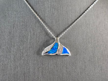 Load image into Gallery viewer, Women Sterling Silver Blue Opal Modernist Whale Tail Pendant Necklace 5.1g E3313
