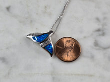 Load image into Gallery viewer, Women Sterling Silver Blue Opal Modernist Whale Tail Pendant Necklace 5.1g E3313