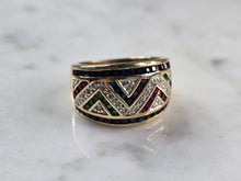 Load image into Gallery viewer, Womens Vintage Estate 10K Gold Multi Stone Diamond Ring 5.6g E3461