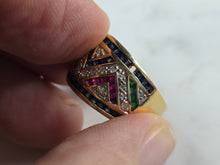 Load image into Gallery viewer, Womens Vintage Estate 10K Gold Multi Stone Diamond Ring 5.6g E3461