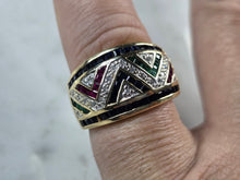 Load image into Gallery viewer, Womens Vintage Estate 10K Gold Multi Stone Diamond Ring 5.6g E3461