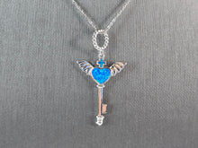 Load image into Gallery viewer, Womens Sterling Silver Blue Opal Winged Cross Heart Pendant Necklace 5.0g E3475