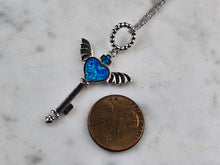 Load image into Gallery viewer, Womens Sterling Silver Blue Opal Winged Cross Heart Pendant Necklace 5.0g E3475