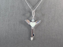 Load image into Gallery viewer, Womens Sterling Silver Opal Winged Cross Heart Pendant Necklace 5.0g E3476