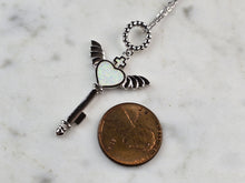 Load image into Gallery viewer, Womens Sterling Silver Opal Winged Cross Heart Pendant Necklace 5.0g E3476