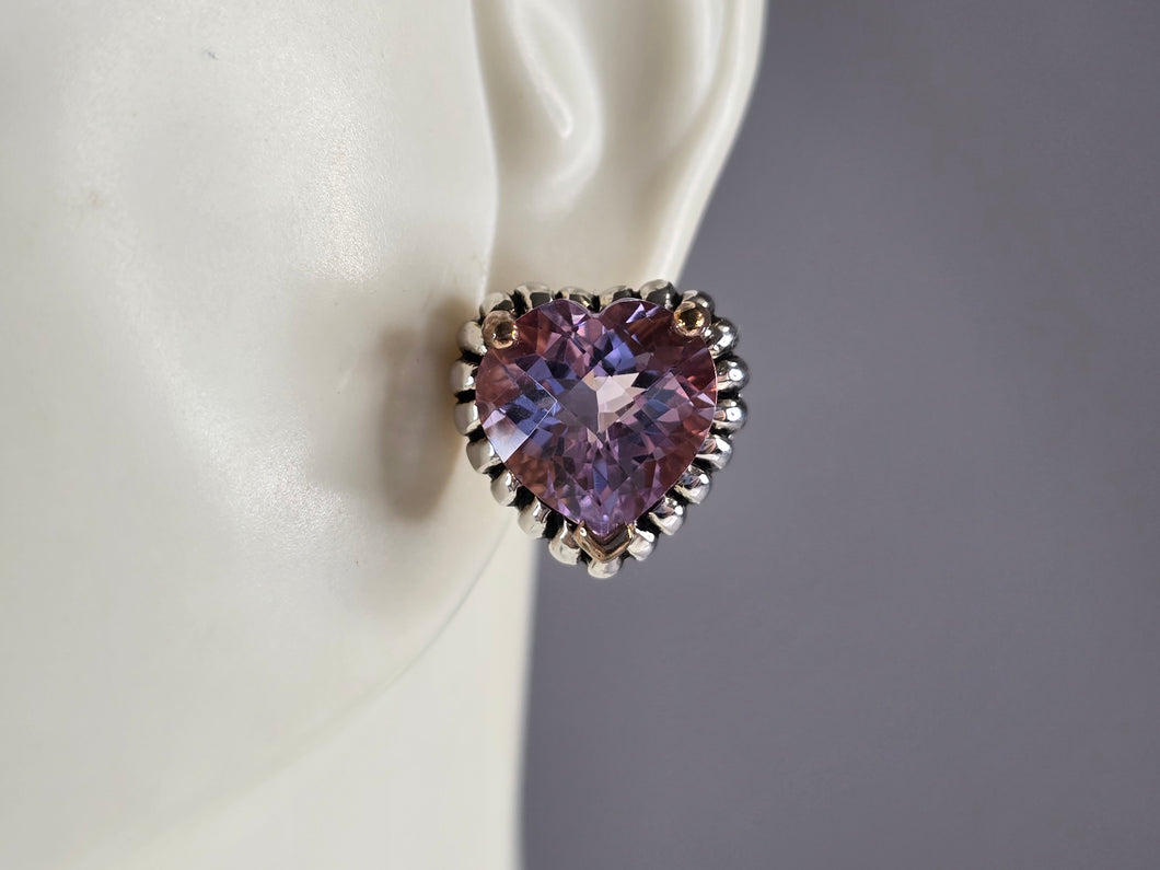 Womens Estate Sterling Silver Rose Gold Tone Amethyst Heart Earrings 8.6g E3482