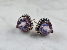 Load image into Gallery viewer, Womens Estate Sterling Silver Rose Gold Tone Amethyst Heart Earrings 8.6g E3482