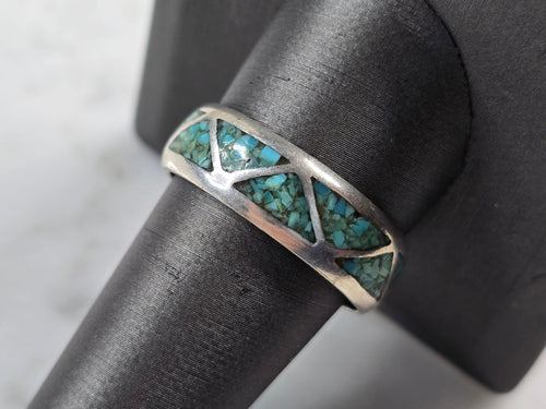Mens Vintage Estate Sterling Silver Turquoise Modernist Band Ring 5.3g E3494