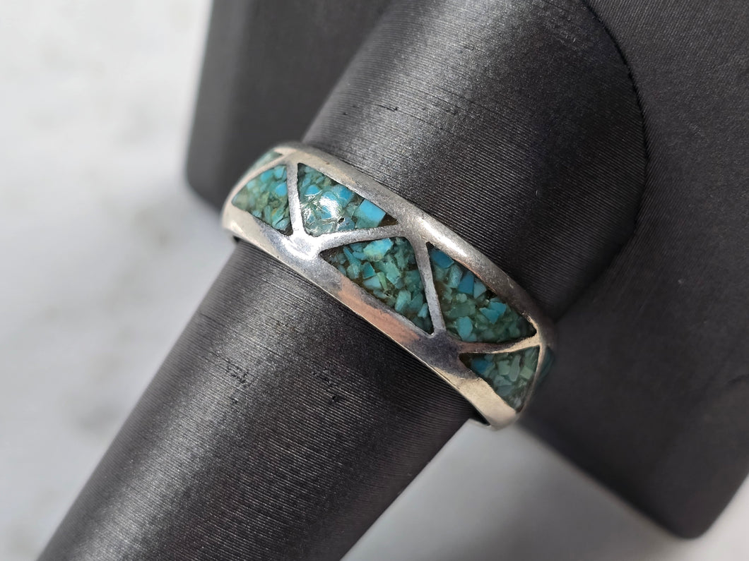 Mens Vintage Estate Sterling Silver Turquoise Modernist Band Ring 5.3g E3494