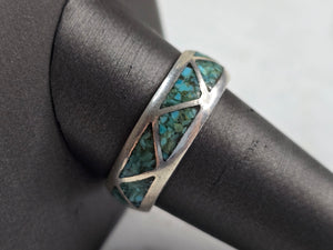 Mens Vintage Estate Sterling Silver Turquoise Modernist Band Ring 5.3g E3494