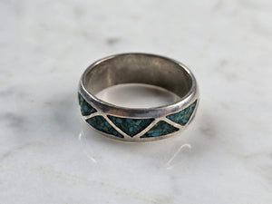 Mens Vintage Estate Sterling Silver Turquoise Modernist Band Ring 5.3g E3494