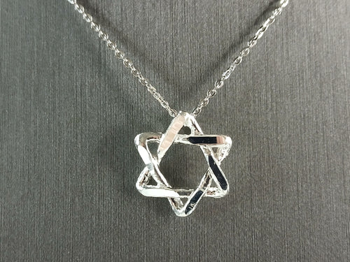 Sterling Silver Star of David Jewish Judaica Pendant Necklace 3.7g E3499