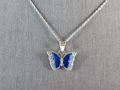 Womens Estate Sterling Silver Enamel Butterfly Pendant Necklace 3.0g E3526