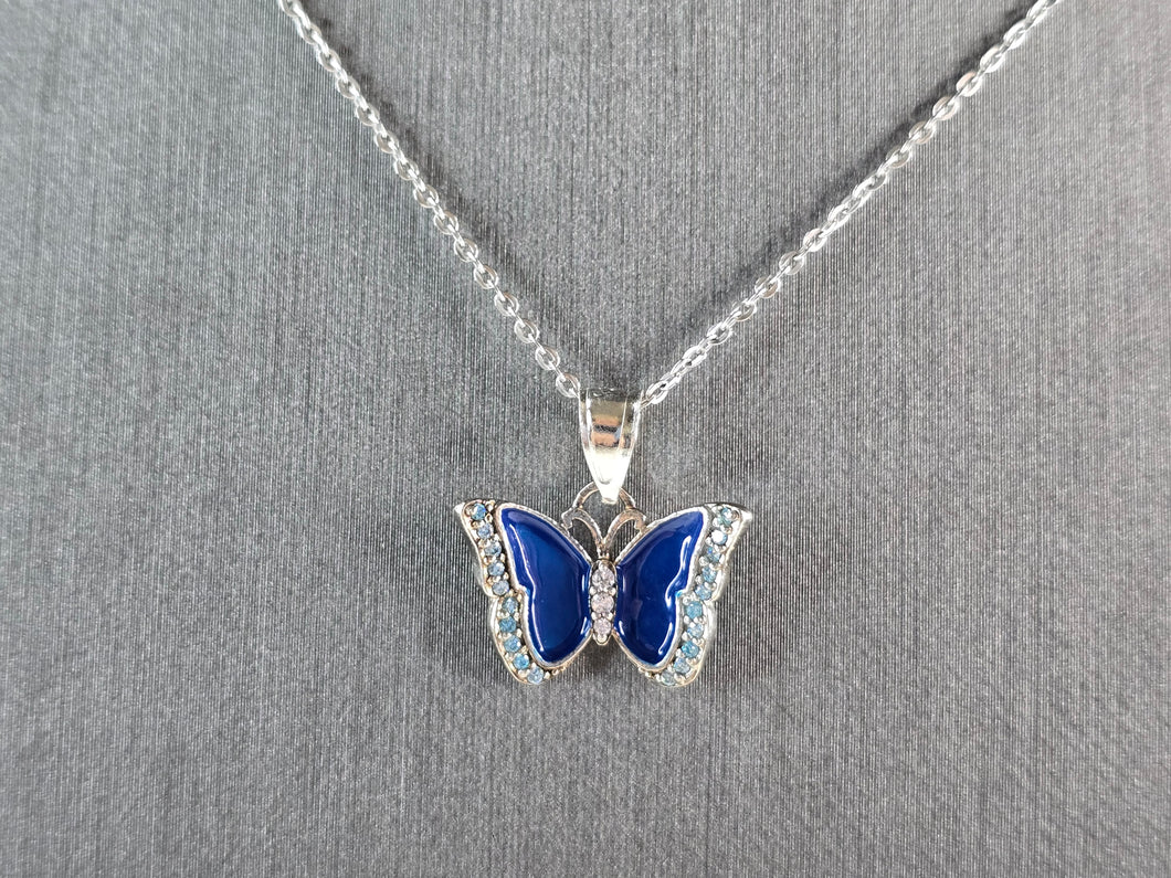 Womens Estate Sterling Silver Enamel Butterfly Pendant Necklace 3.0g E3526