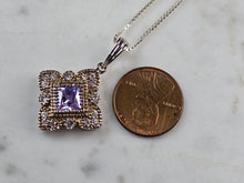 Load image into Gallery viewer, Womens Estate Sterling Silver Amethyst CZ Pendant w/ Necklace 6.8g E3536