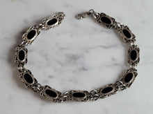 Load image into Gallery viewer, Womens Vintage Estate Sterling Silver Onyx Bracelet 14.6g E3548