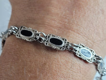 Load image into Gallery viewer, Womens Vintage Estate Sterling Silver Onyx Bracelet 14.6g E3548