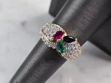 Load image into Gallery viewer, Womens Vintage Estate 10K Gold Multi Stone Diamond Ring 5.6g E3582