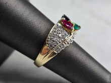 Load image into Gallery viewer, Womens Vintage Estate 10K Gold Multi Stone Diamond Ring 5.6g E3582