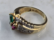 Load image into Gallery viewer, Womens Vintage Estate 10K Gold Multi Stone Diamond Ring 5.6g E3582