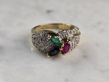 Load image into Gallery viewer, Womens Vintage Estate 10K Gold Multi Stone Diamond Ring 5.6g E3582