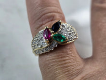 Load image into Gallery viewer, Womens Vintage Estate 10K Gold Multi Stone Diamond Ring 5.6g E3582