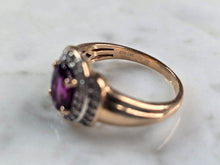 Load image into Gallery viewer, Womens Vintage Estate 14K Rose Gold Amethyst Diamond Ring 4.5g E3639