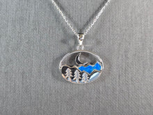 Load image into Gallery viewer, Womens Sterling Silver Blue Opal Mountain Moon Tree Pendant Necklace 5.4g E3648