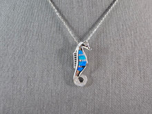 Load image into Gallery viewer, Womens Sterling Silver Blue Opal Seahorse Pendant Necklace 4.4g E3651