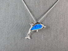 Load image into Gallery viewer, Womens Sterling Silver Blue Opal Dolphin Pendant Necklace 4.3g E3653