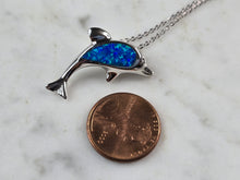 Load image into Gallery viewer, Womens Sterling Silver Blue Opal Dolphin Pendant Necklace 4.3g E3653
