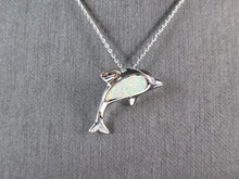 Load image into Gallery viewer, Womens Sterling Silver Opal Dolphin Pendant Necklace 4.3g E3657