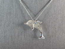 Load image into Gallery viewer, Womens Sterling Silver Opal Dolphin Pendant Necklace 4.3g E3657