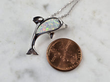 Load image into Gallery viewer, Womens Sterling Silver Opal Dolphin Pendant Necklace 4.3g E3657