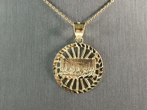 Sterling Silver Gold Tone Religious Last Supper Pendant Necklace 3.9g E3677