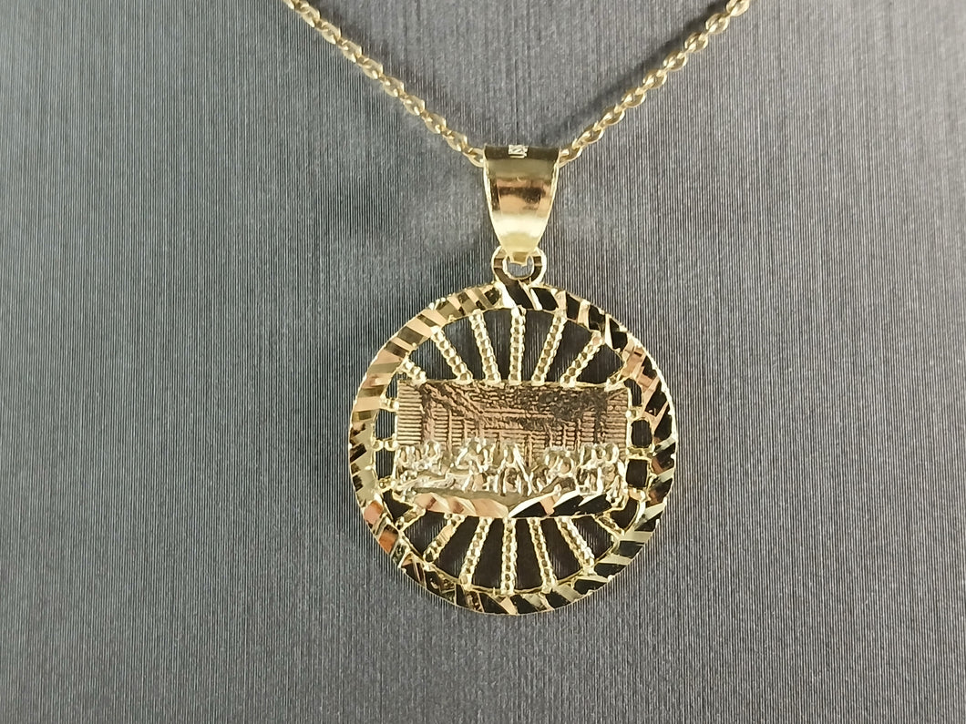 Sterling Silver Gold Tone Religious Last Supper Pendant Necklace 3.9g E3677