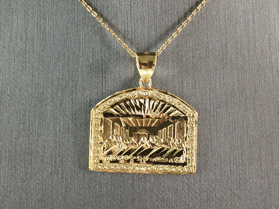 Sterling Silver Gold Tone Religious Last Supper Pendant Necklace 6.3g E3678