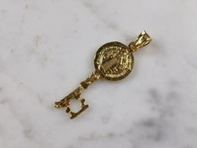 Load image into Gallery viewer, Womens Sterling Silver Gold Tone Saint Benedict Key Pendant Necklace 3.1g E3681