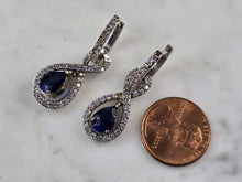 Load image into Gallery viewer, Womens Vintage Estate Sterling Silver Sapphire CZ Earrings 5.4g E3689