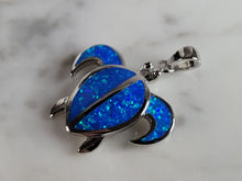 Load image into Gallery viewer, Womens Sterling Silver Blue Opal Sea Turtle Pendant 3.4g E3719