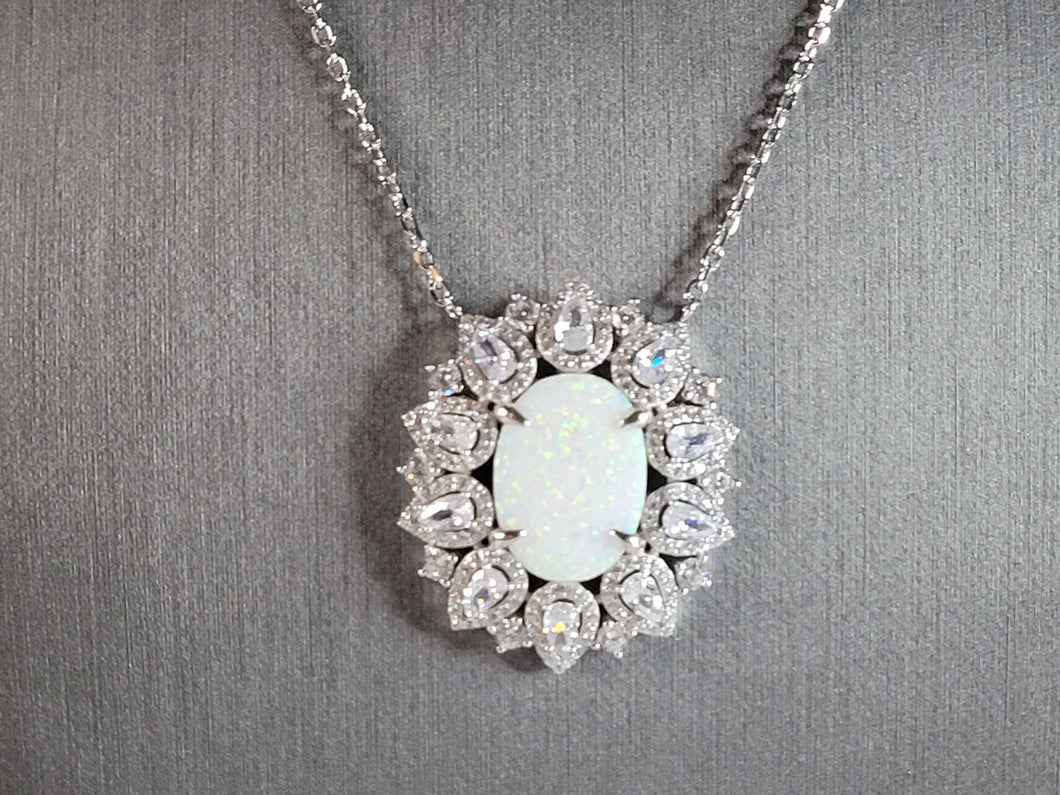 Womens Estate Sterling Silver Modernist Opal Necklace 11.7g E3741