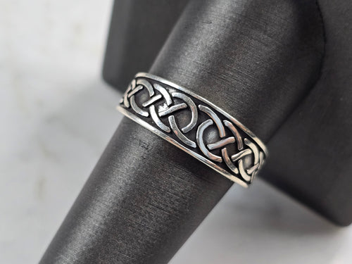 Mens Vintage Estate Sterling Silver WJ Celtic Eternity Knot Ring 4.3g E3755